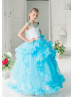 Cap Sleeves Blue Tulle Clouds Ruffled Flower Girl Dress